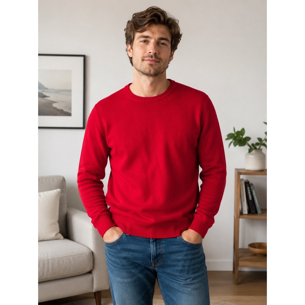 Shephe Mens 100% Cashmere Crewneck Sweater Red Long Sleeve Knit Size M NWT